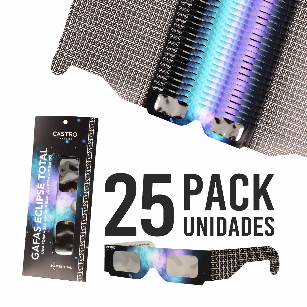 Gafa para Eclipse Solar Pack de 25 Uds. Certificado EN ISO 12312.2-2015